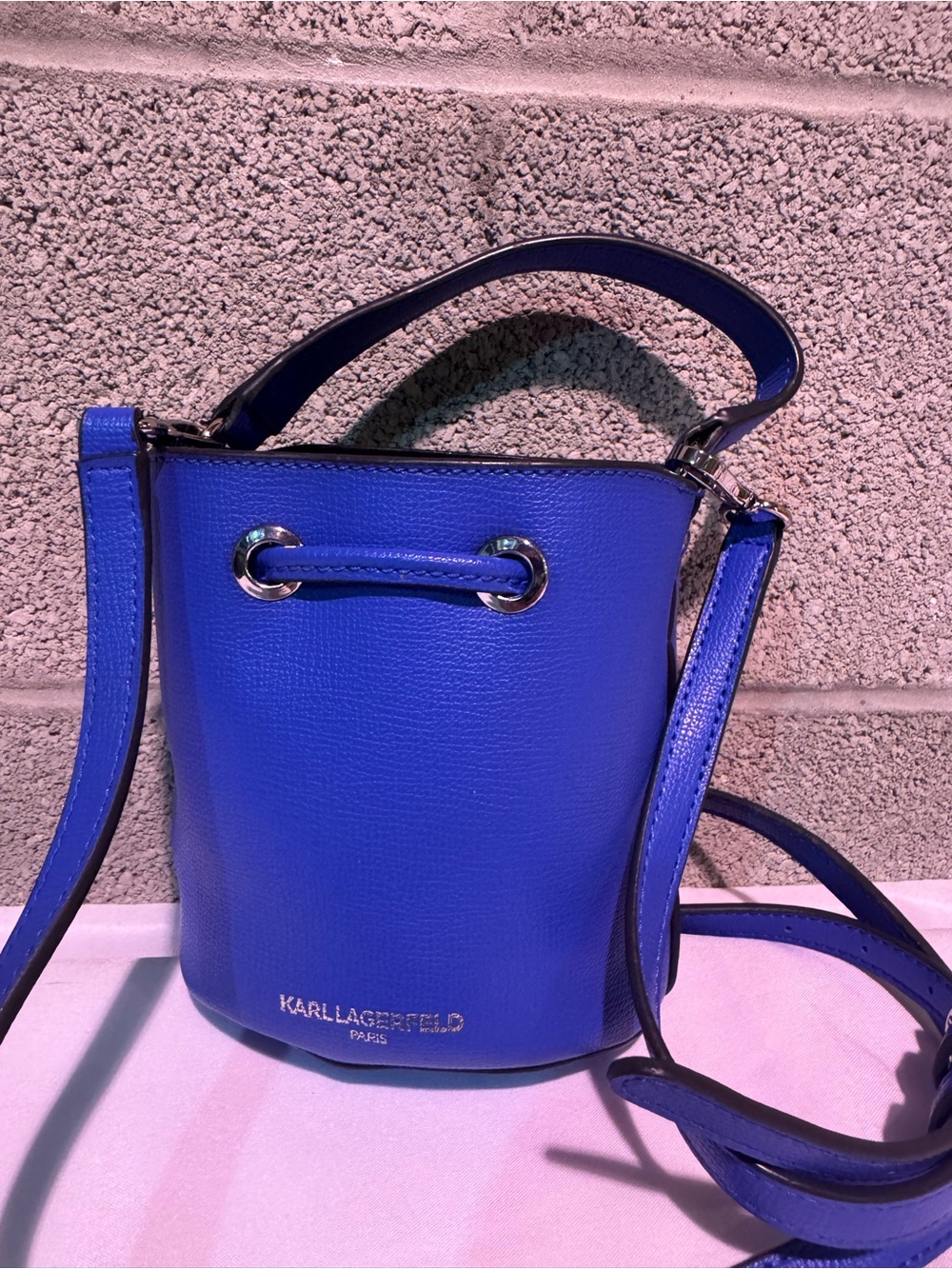 Karl Lagerfeld Paris Cobalt Blue Leather Mini Bucket Bag - NWT